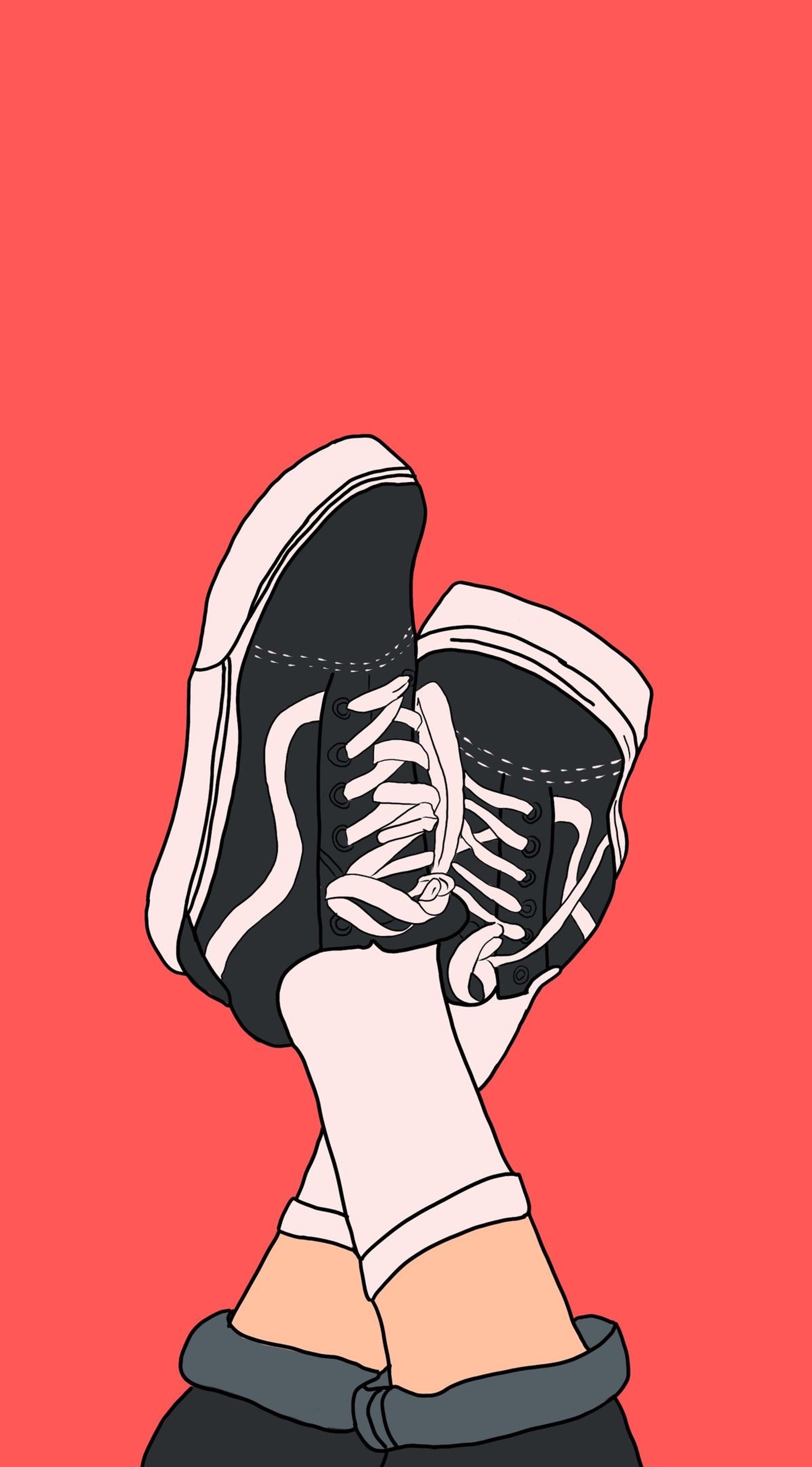 Un primer plano de los pies de una persona con zapatillas negras y blancas (vans, zapatos)