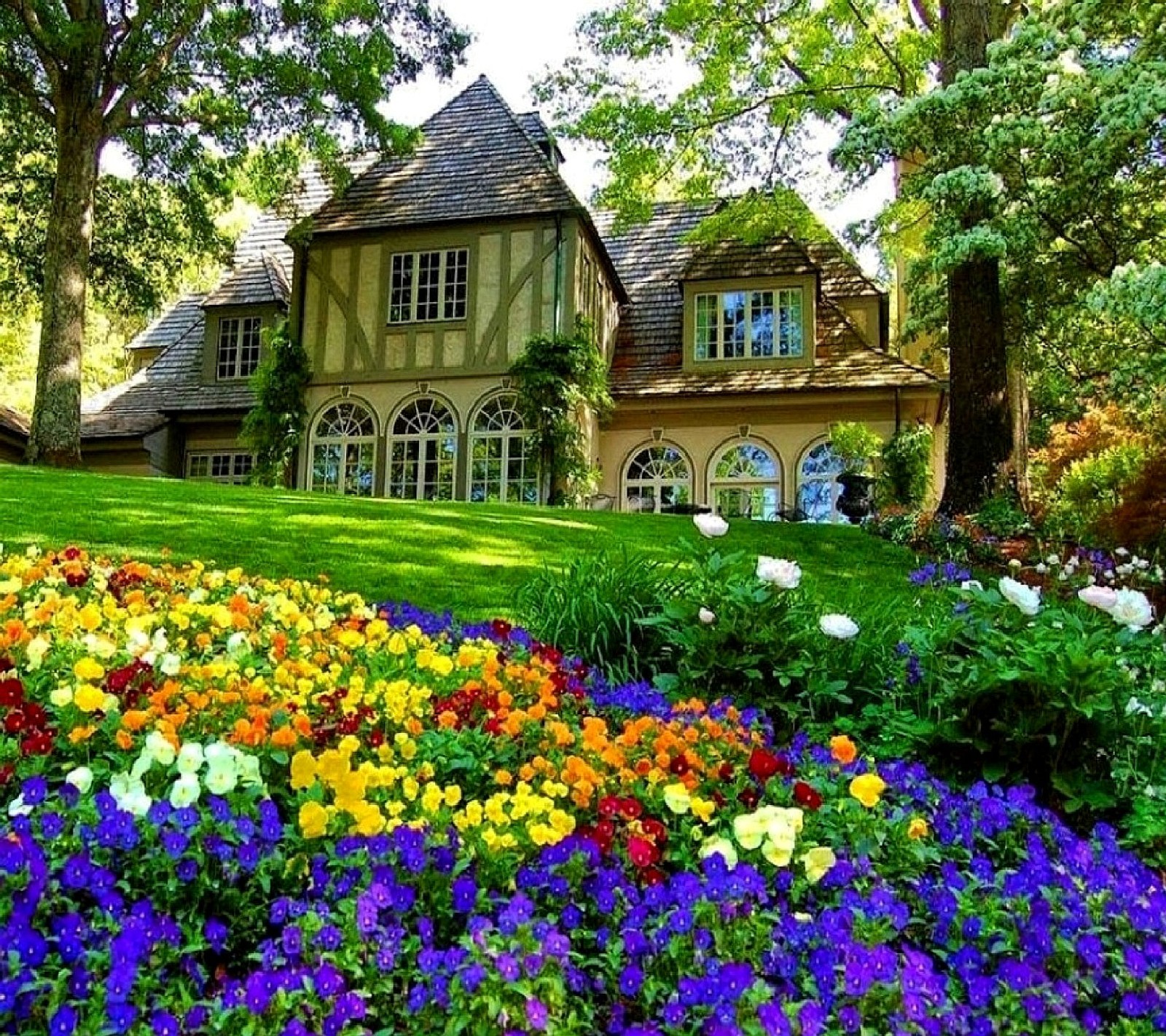 A close up of a house with a garden of flowers in front of it (nature)