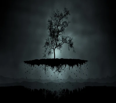 Arbre Sombre Abstrait Sous un Ciel Éclairé par la Lune