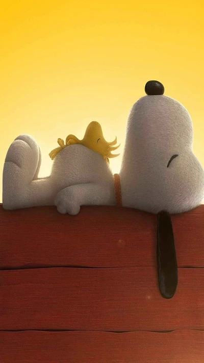 Snoopy y Woodstock relajándose en armonía al atardecer