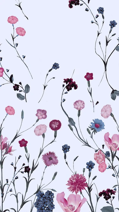 floral, flowers, pink, white