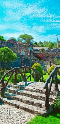 Puente de piedra tranquilo en un paisaje verde exuberante