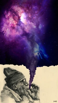 dank, galaxy, old man, smoke, smoking wallpaper