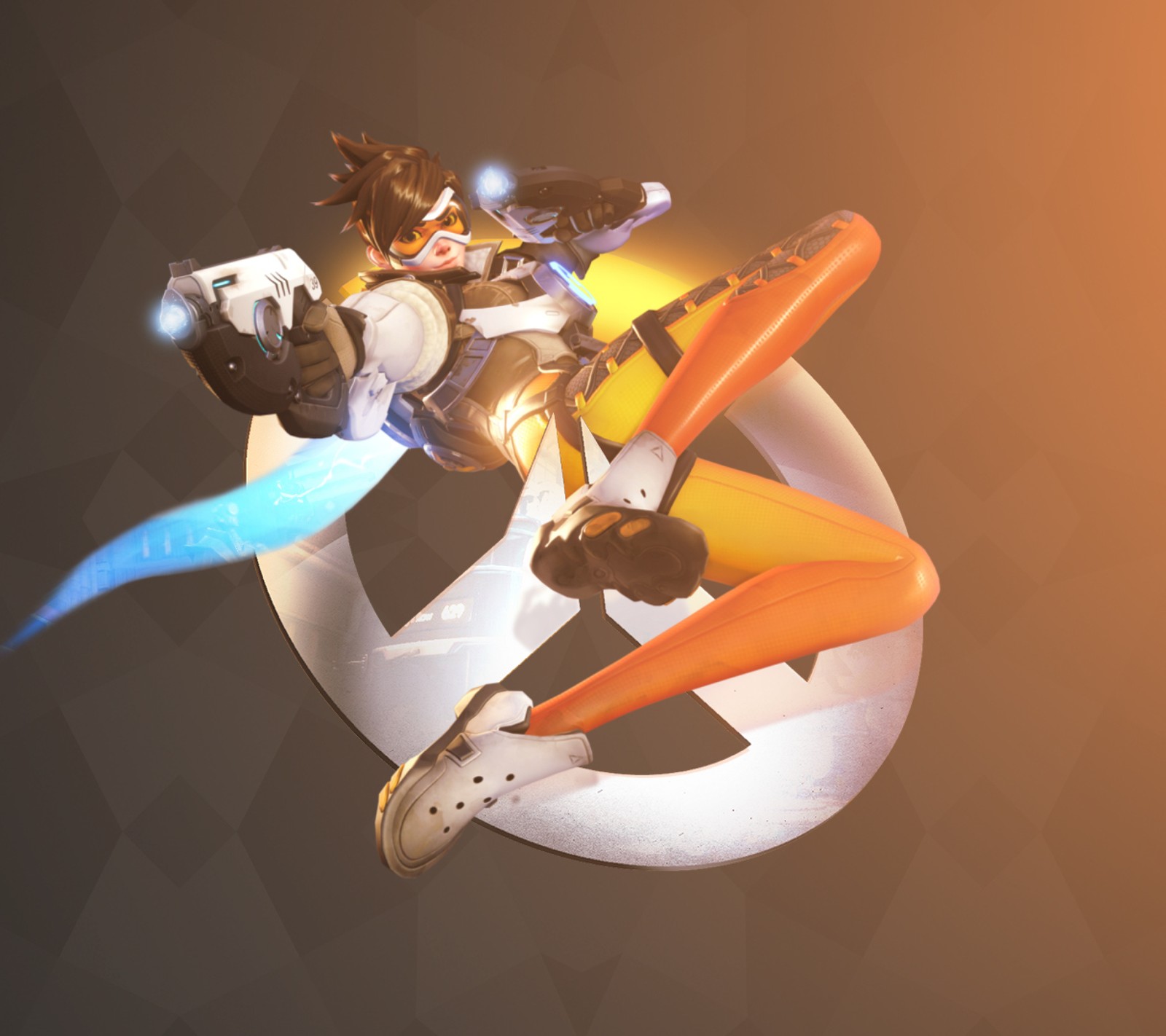 Un gros plan d'une personne faisant du skateboard sur un objet circulaire (tempête de neige, jeu, overwatch, tracer, winston)