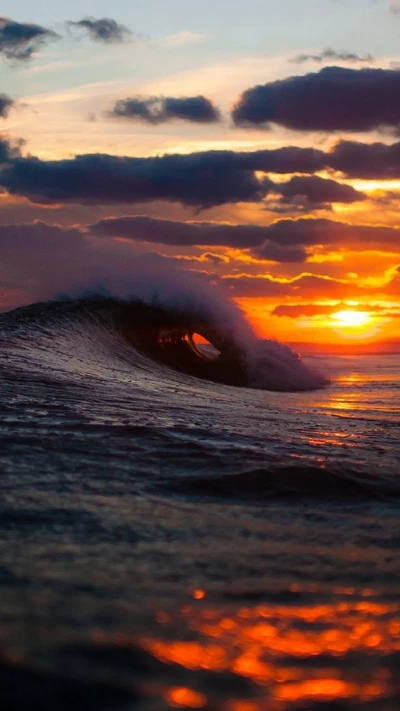 surf, vague, coucher de soleil, plage, océan