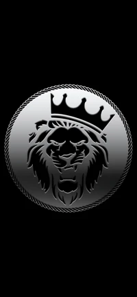 Emblème de lion symétrique avec couronne en noir et blanc