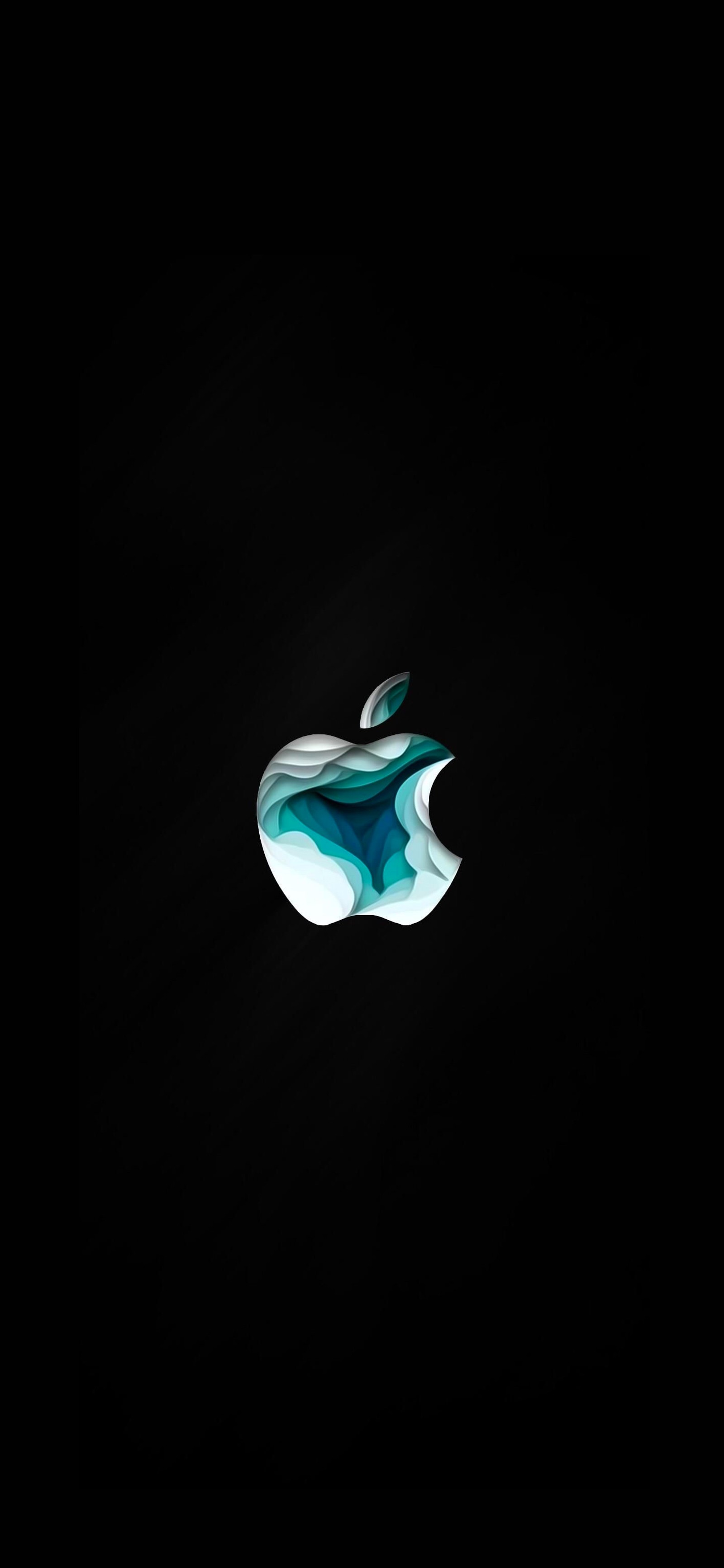 Fond noir avec un logo apple bleu (turquoise, aqua, obscurité, azur, bleu électrique)