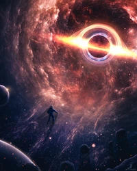 Surreal Journey: An Astronaut Confronts a Black Hole in the Cosmos