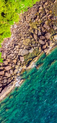 Paisaje natural con afloramiento rocoso y curso de agua claro