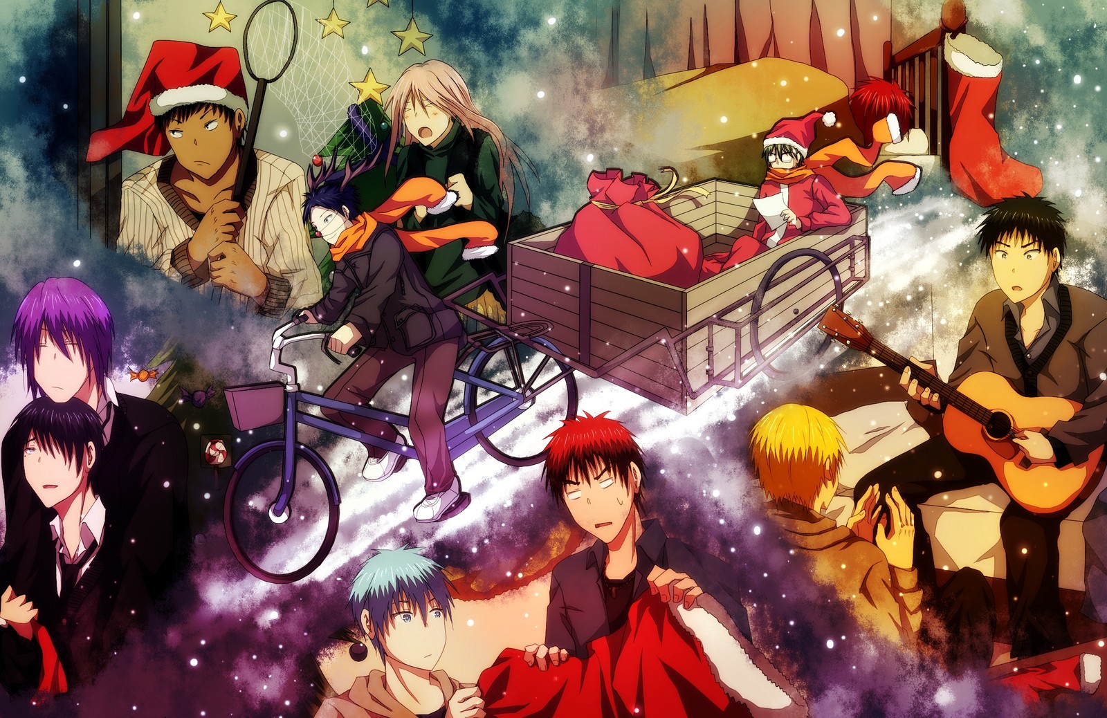 Anime-charaktere in einer gruppe mit einer gitarre (tetsuya kuroko, anime, kurokos basketball, weihnachtstag, manga)