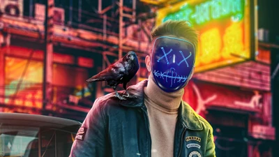 raven, dope, led mask, purge mask, photography