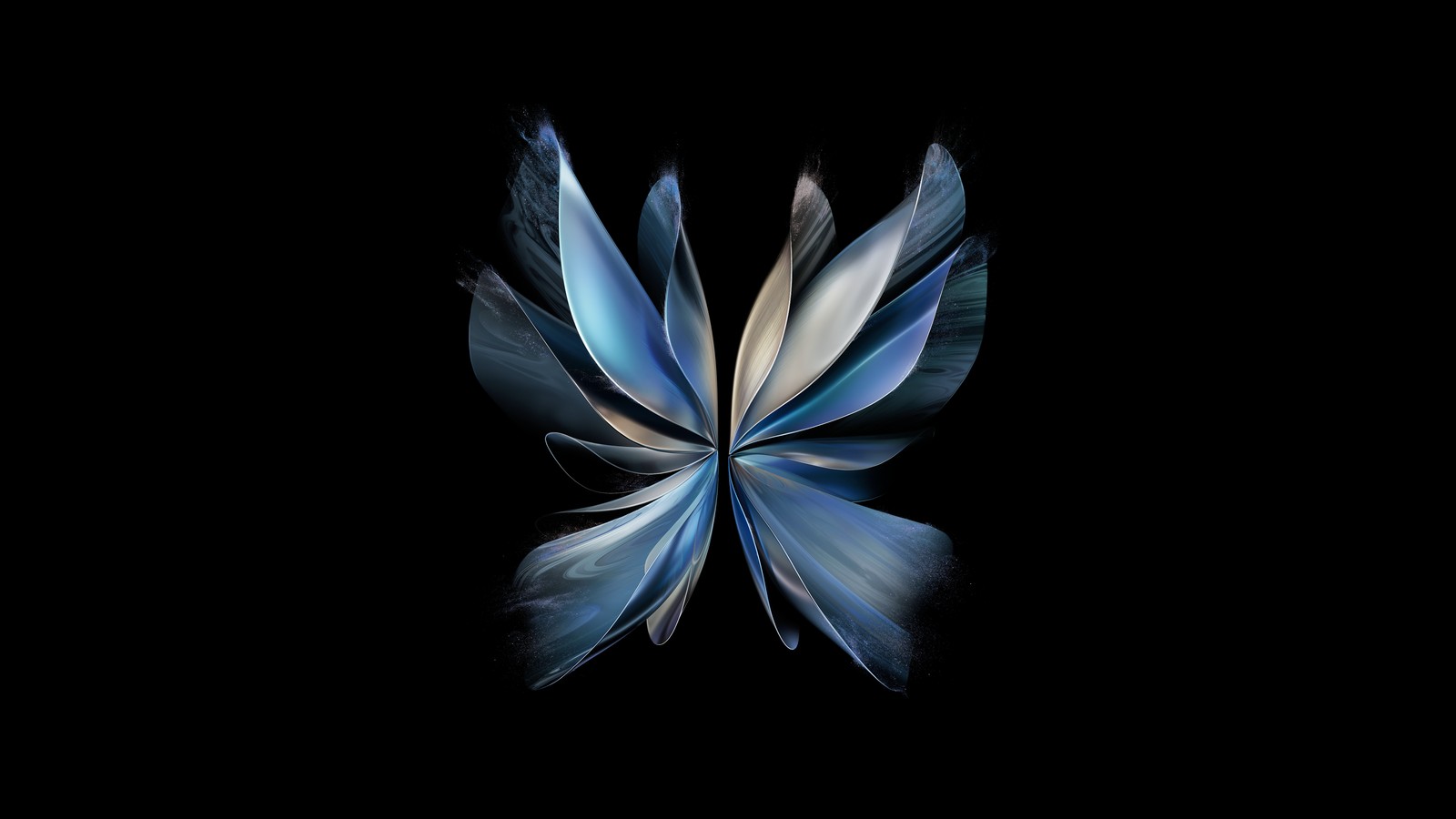 Arafed image of a blue and white butterfly on a black background (vivo x fold 2, stock, 5k, black background, abstract)