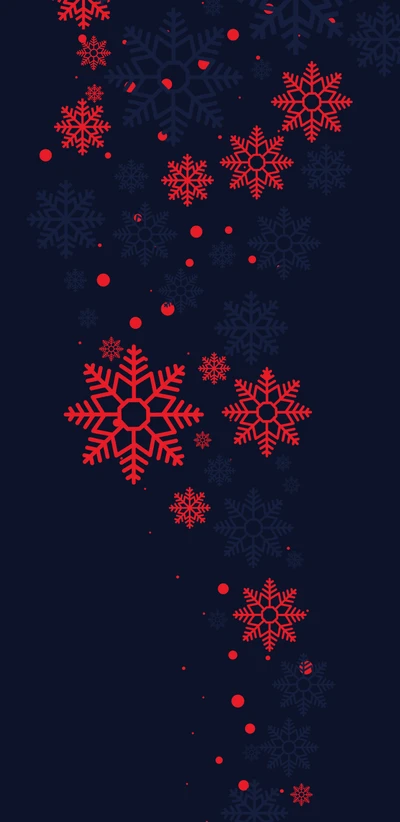 Symmetrical Red Snowflakes on Electric Blue Background