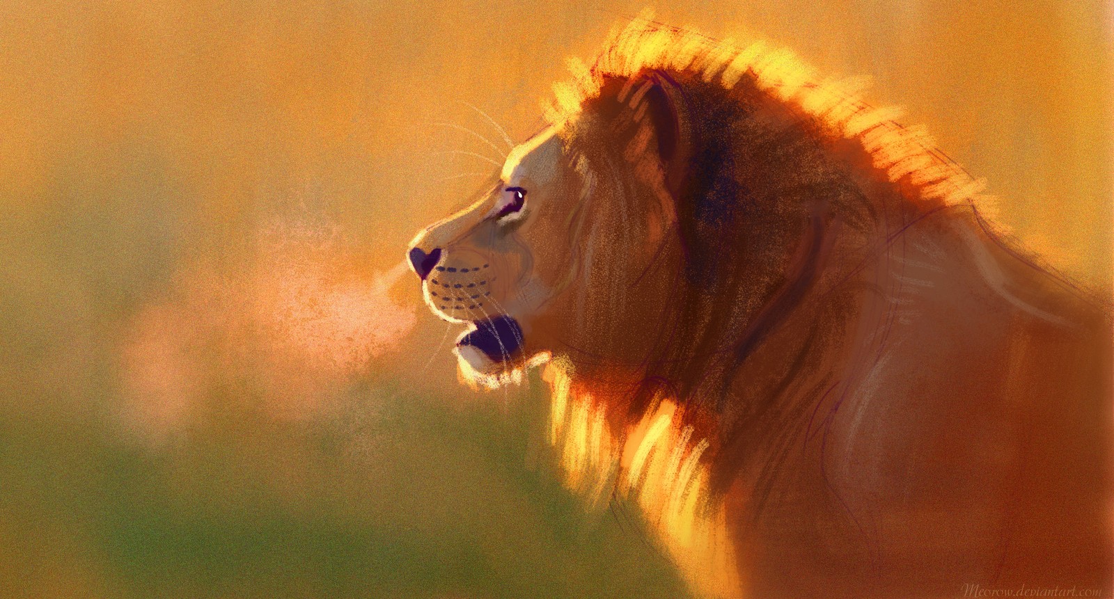 Pintura de um leão com uma juba muito longa e um rosto muito grande (leão, fauna, leão masai, felidae, grandes felinos)