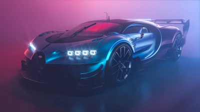 Éblouissant Bugatti Chiron Vision GT dans un éclairage CGI dynamique