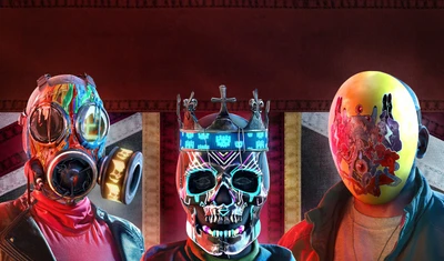 Personagens vibrantes com máscaras Ded Coronet de Watch Dogs: Legion