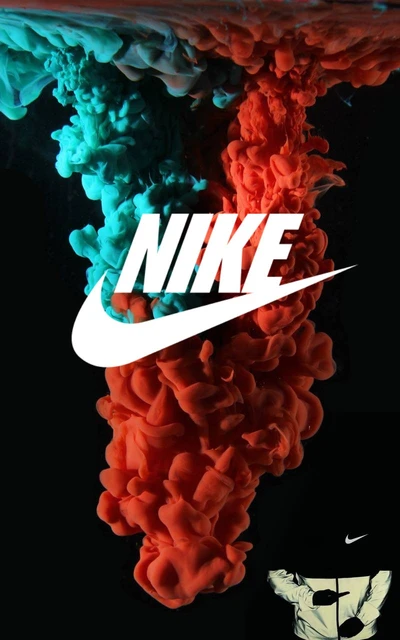 Logotipo vibrante da Nike com redemoinhos de tinta coloridos