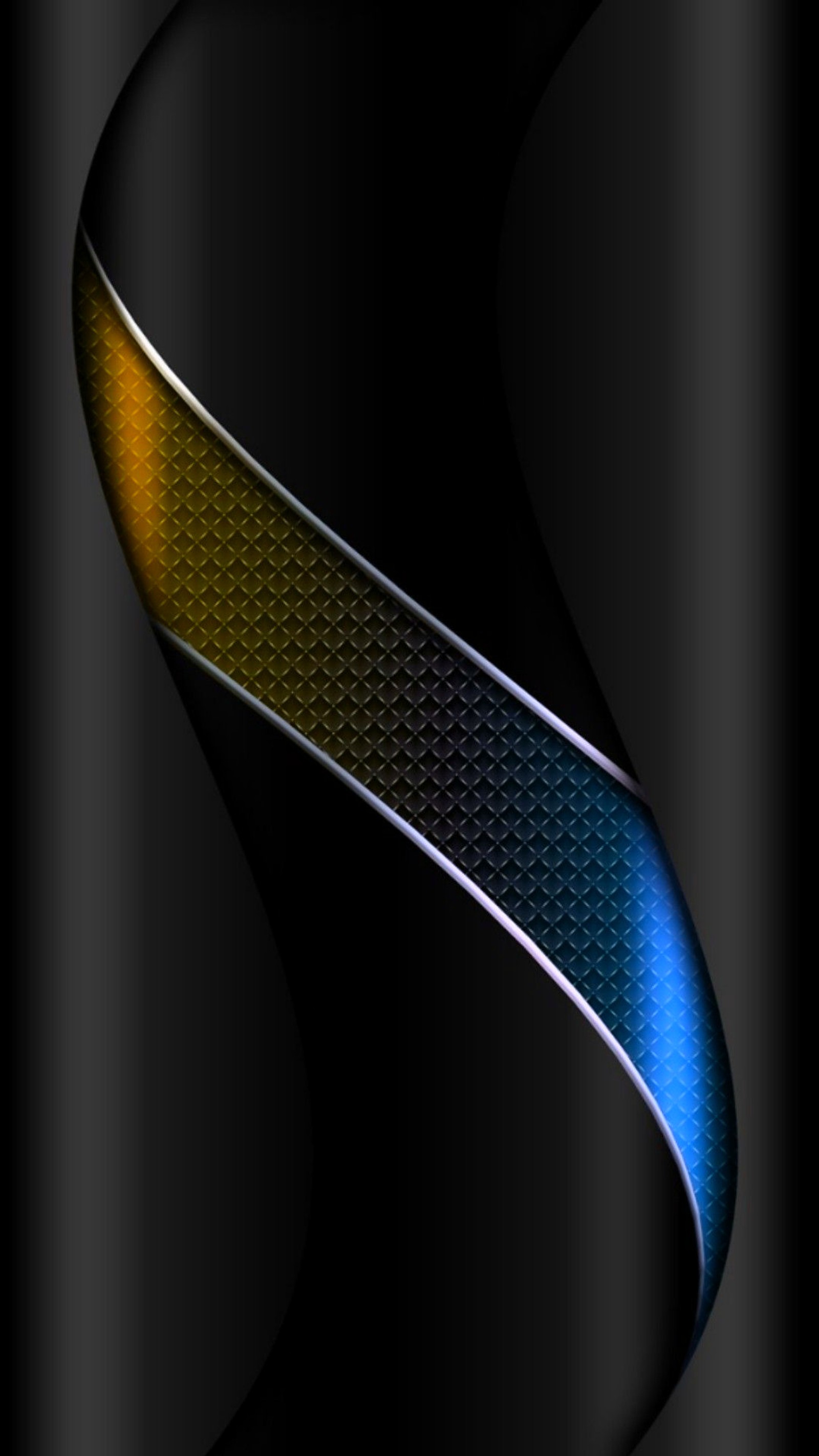 A black background with a blue and yellow stripe (abstract, blue, dark, edge, orange)