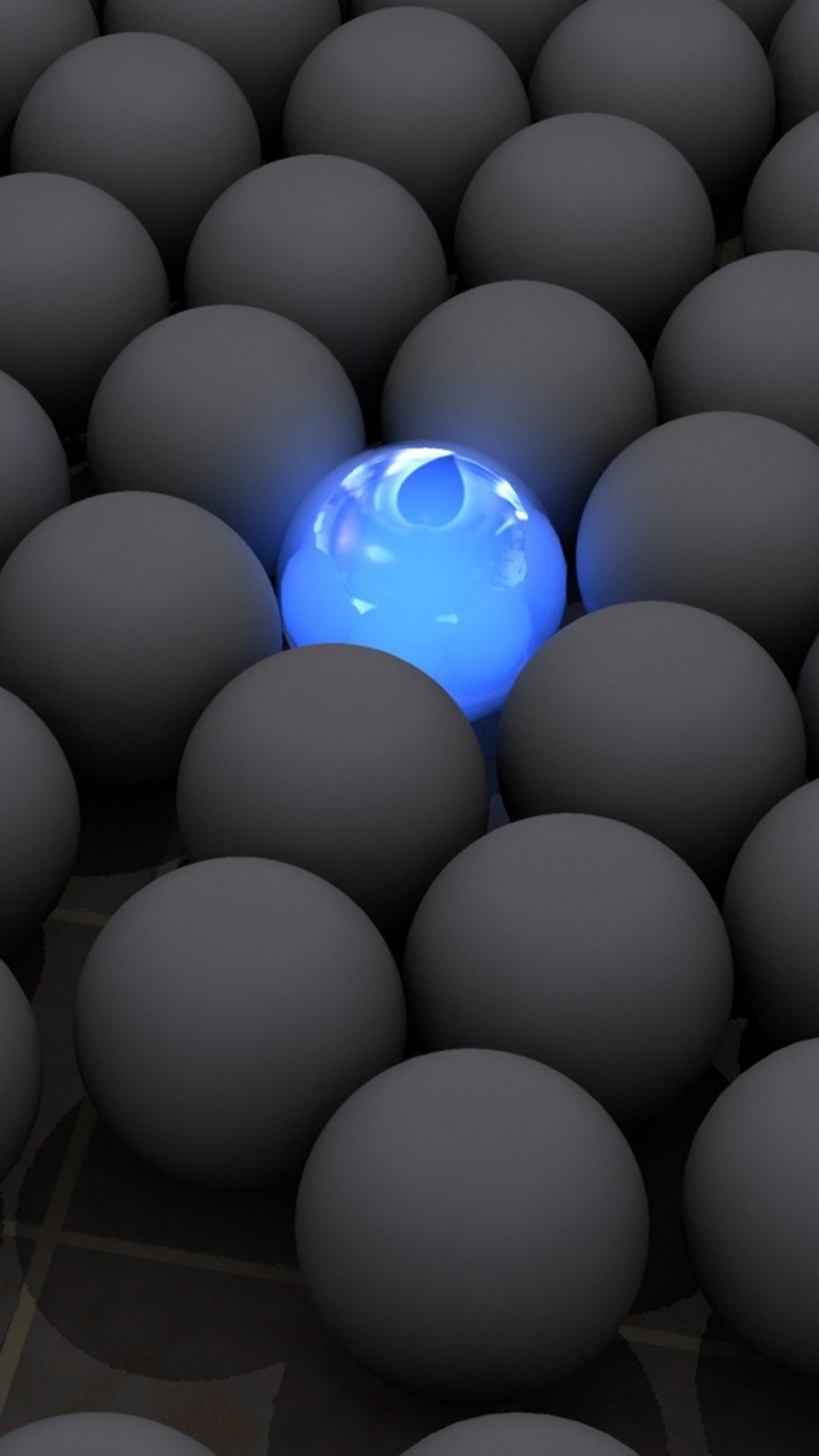 A close up of a blue light in a group of black balls (abstract, design, vector)