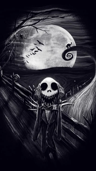 Jack Skellington en un paisaje espeluznante de Halloween