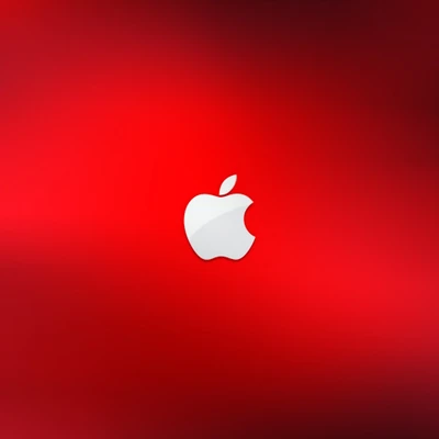 Logo original d'Apple sur fond rouge vif