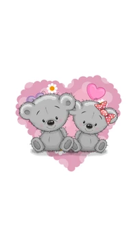 Two adorable cuddly bears sitting close together, surrounded by a heart, symbolizing love and affection.