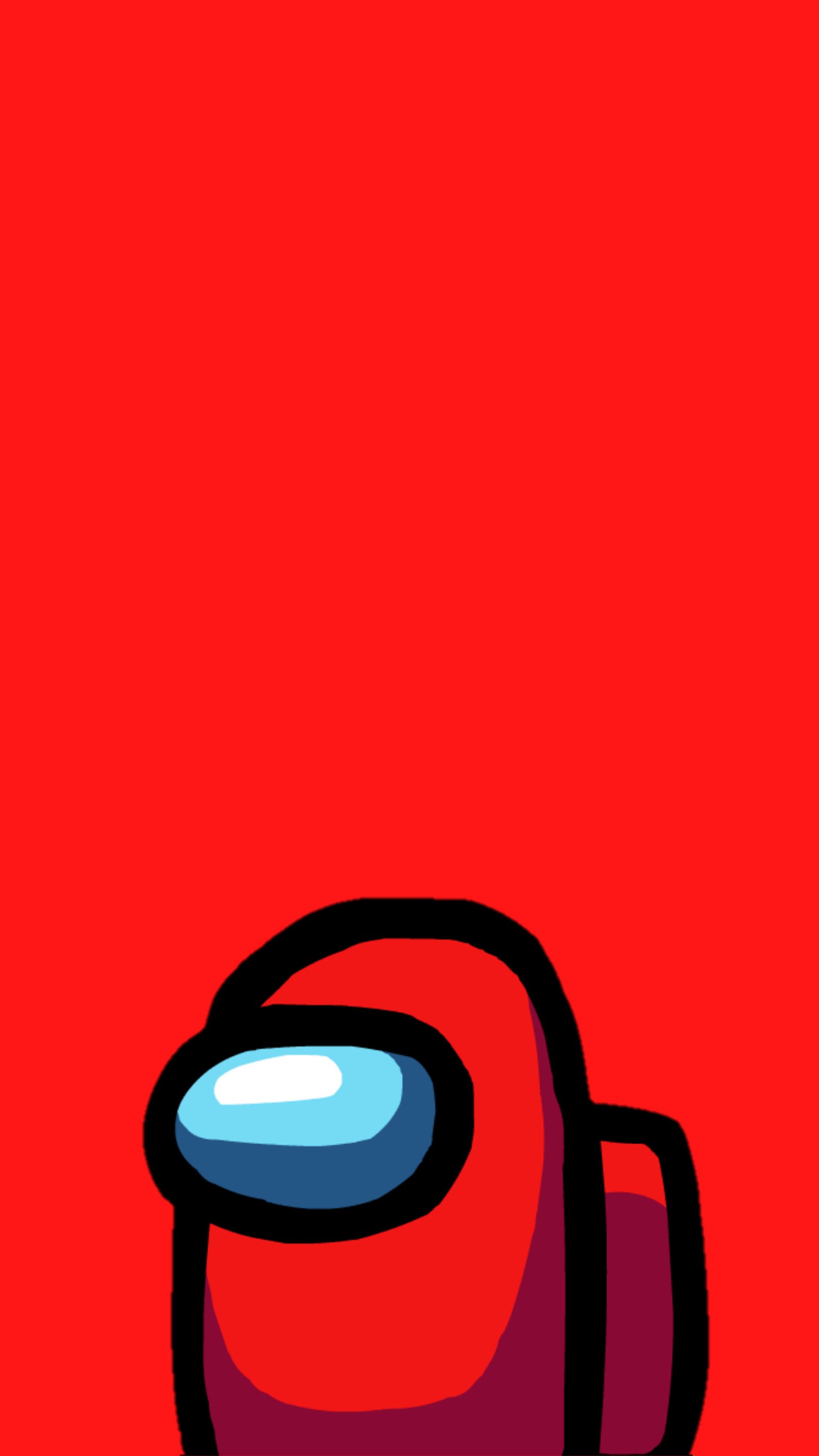 Un teléfono de dibujos animados rojo y negro con un botón azul en la pantalla (entre, among us, amongus, juegos, amor)