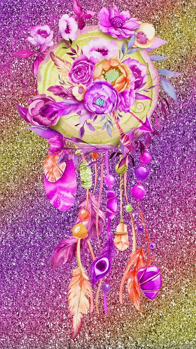 Abstract Dreamcatcher with Glittering Flowers and Stars