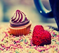 Sweet Romance: A Delightful Cupcake and Heart-Shaped Treat