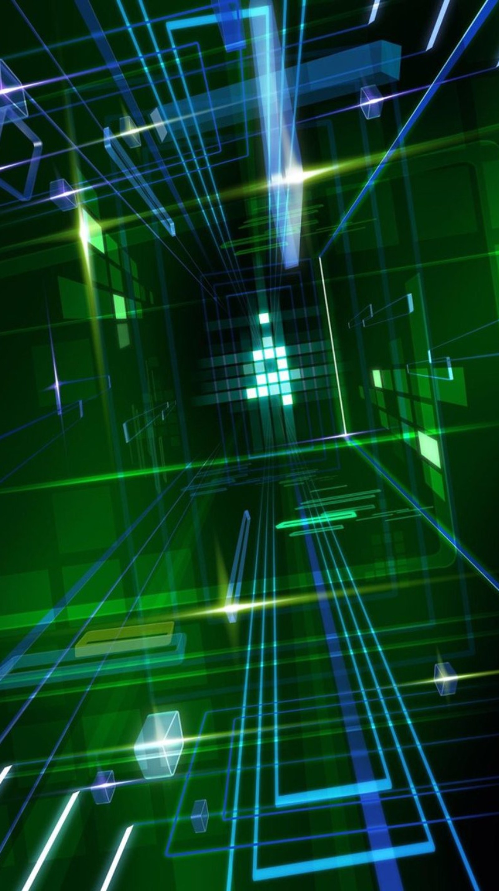 A close up of a green and blue light tunnel with a lot of lights (abstract, glass, green)