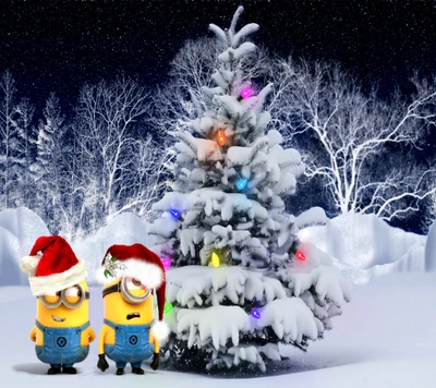 navidad, decoraciones, luces, minion, nieve