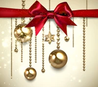 Elegant Christmas Decorations with Golden Balls and Red Bow