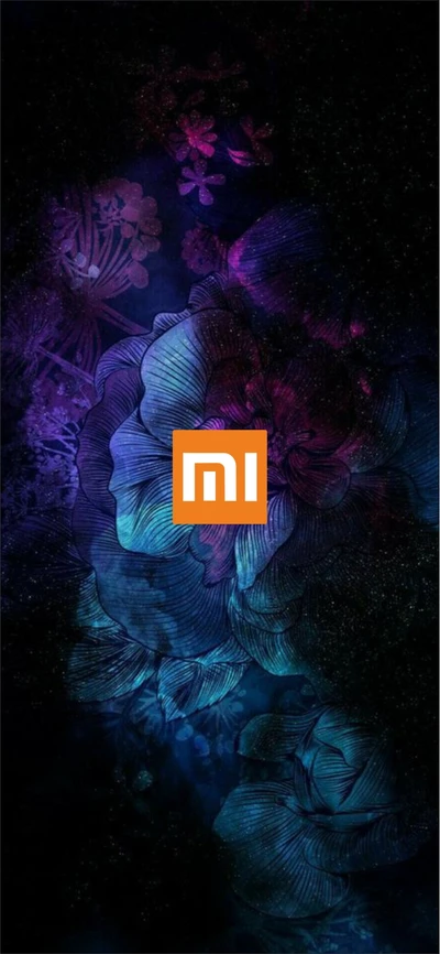 Arte de fan floral vibrante con el logo de Xiaomi en la pantalla de bloqueo