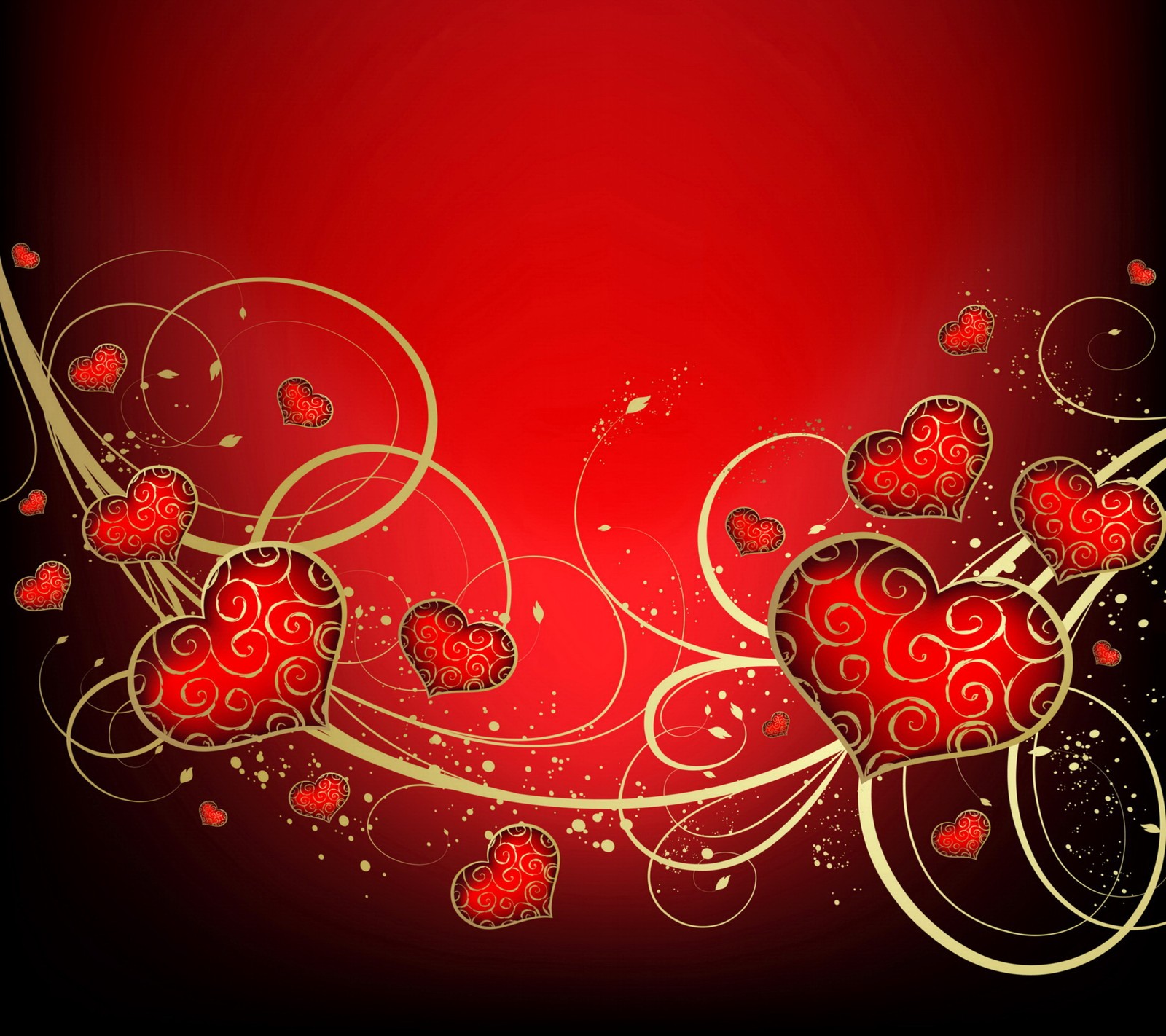 Valentines day background with hearts and swirls (gold, heart, love, luxury, romantic)