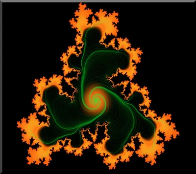 Espiral abstracta dinámica: diseño fractal negro y naranja