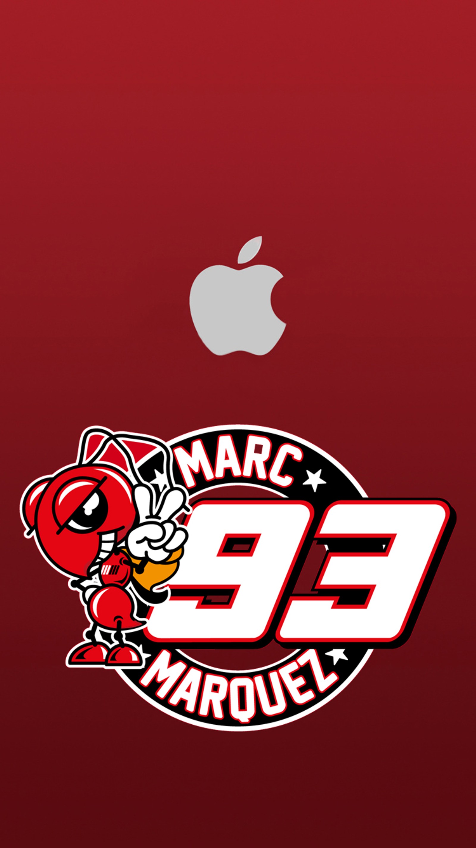 Un gros plan d'un téléphone portable avec un logo dessus (marc, marquez, projet, rouge)