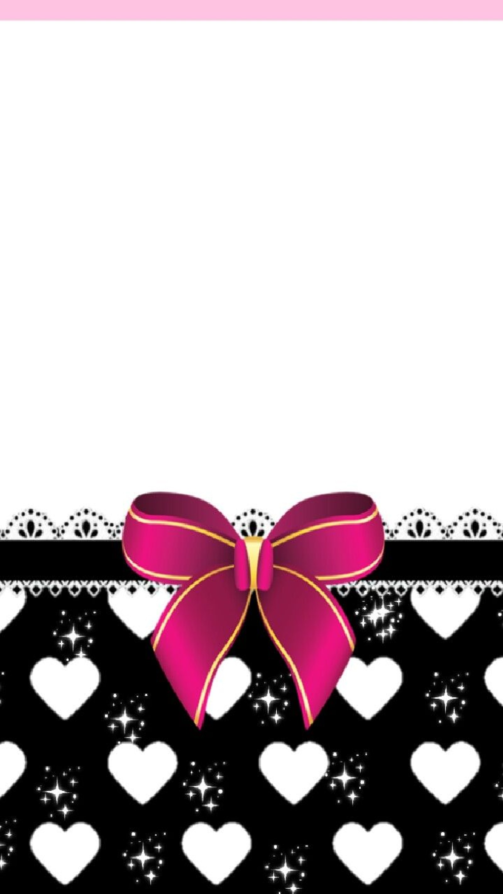 A close up of a pink bow on a black and white background (black, bow, glitter, hearts, purple)