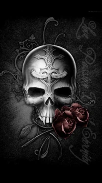 calavera, rosas, oscuro, pasión