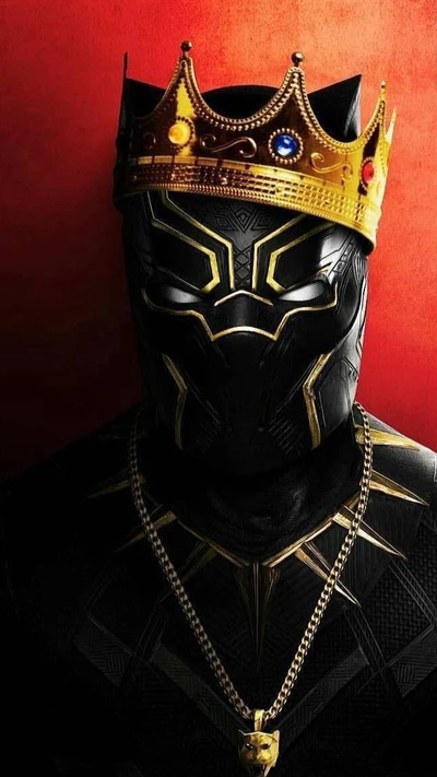 Black Panther: T'Challa in Royal Attire with Crown and Necklace