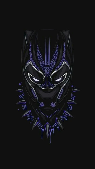 Stylized Black Panther Mask with Tribal Patterns