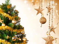 Sparkling Christmas Tree with Golden Ornaments and Stars