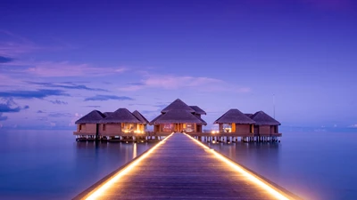 playa, complejo turístico, cabaña, muelle, puente