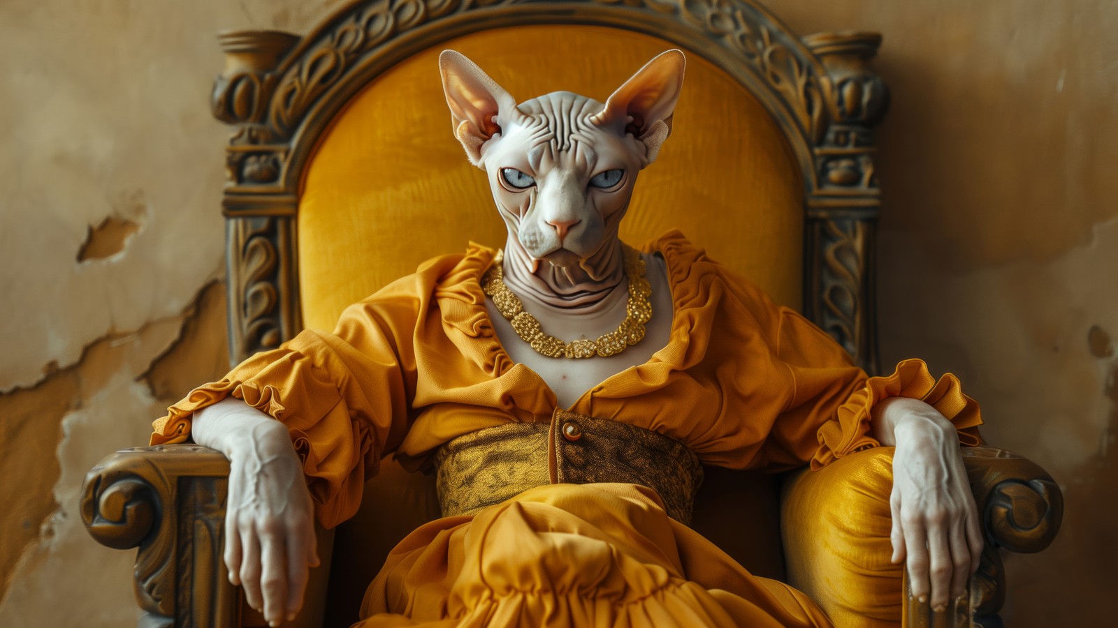 sphynx, cat, animals, throne, digital art Download Wallpaper