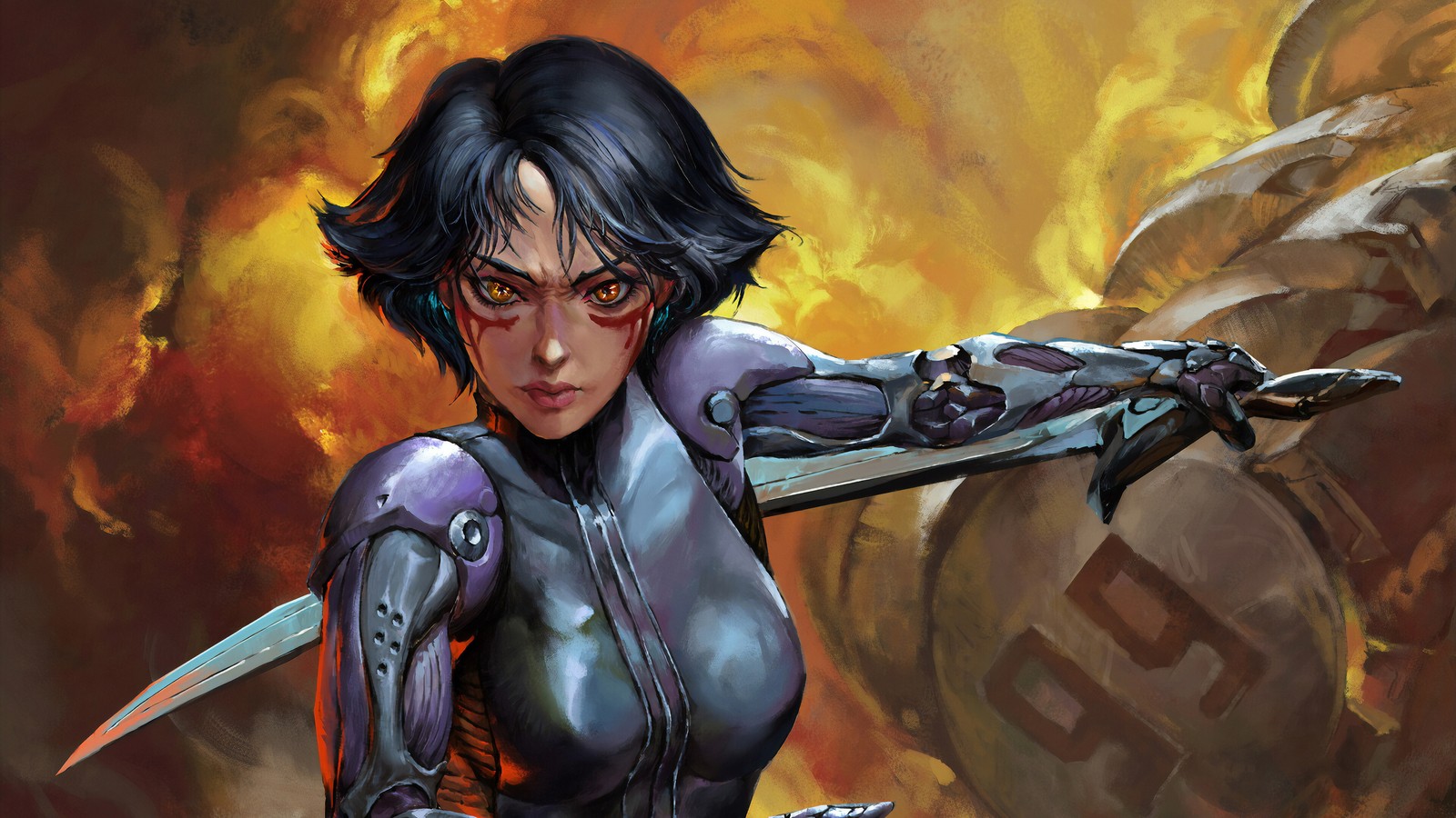 Скачать обои аліта боевой ангел, alita battle angel, фильм, меч