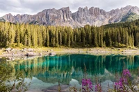 Lago Espelho Carezza: Reflexões Serenas dos Picos Dolomitas