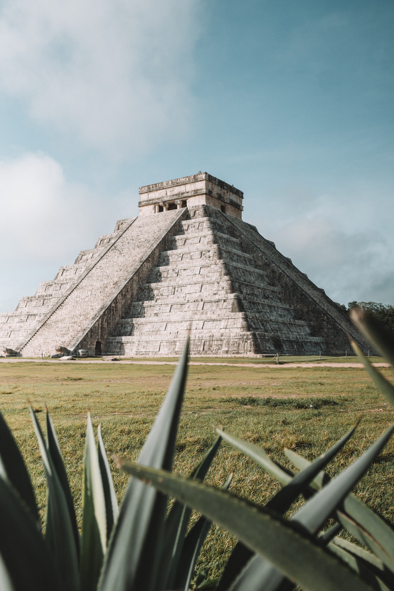 Eine arabische pyramide inmitten eines grasfeldes mit einer palme (süßgräser, architektur, archäologische stätte, ruinen, dach)