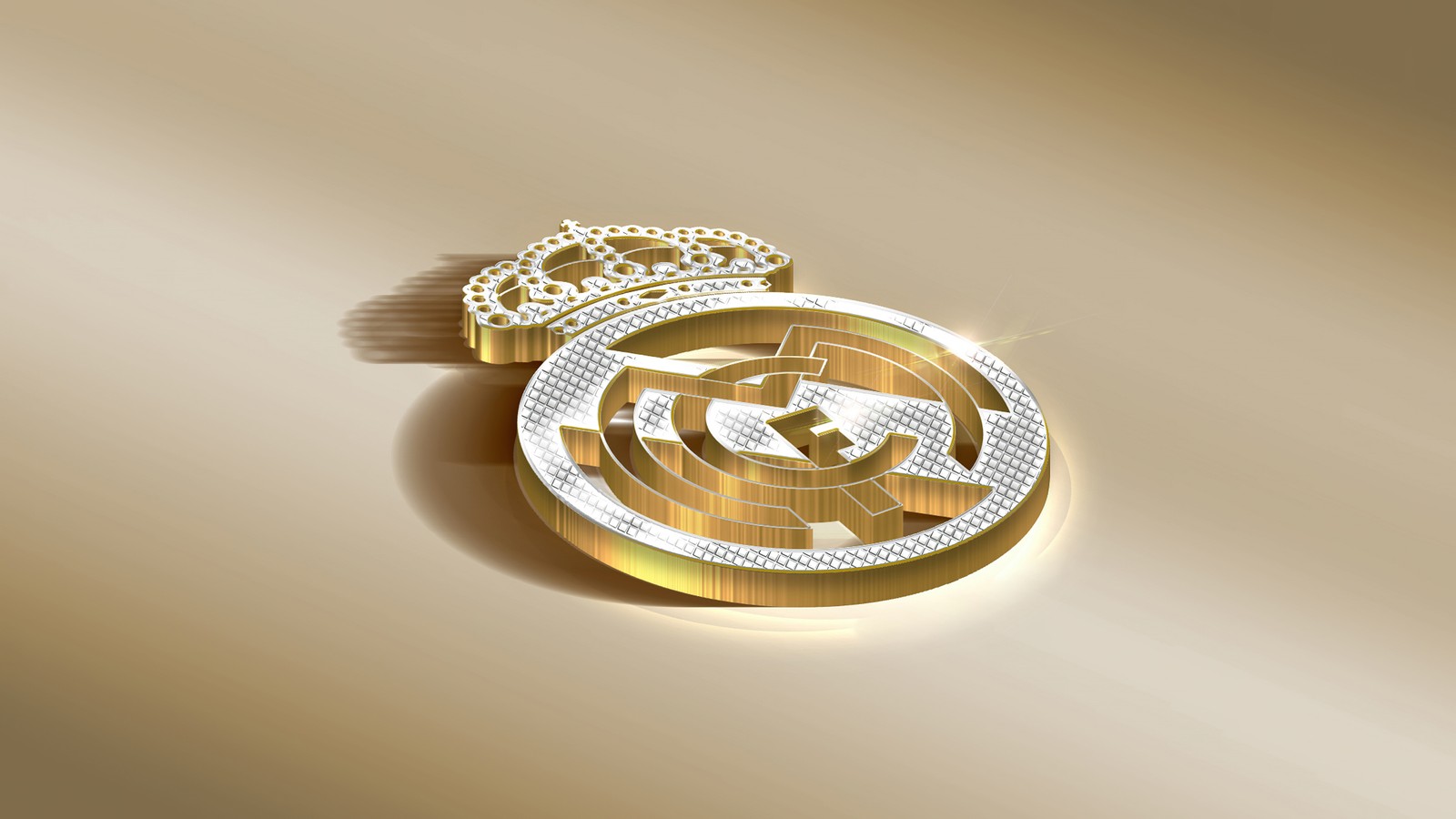 Un primer plano de una medalla de oro con una corona encima (real madrid cf, dorado, 5k, logotipo, español)