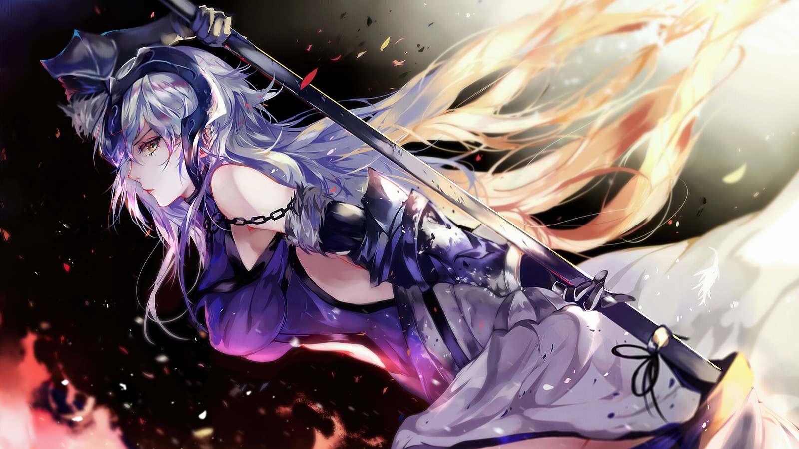 Une femme aux longs cheveux tenant une épée (alter, jeanne darc, jeanne d arc, fategrand order, fate grand order)