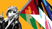 garota fofa, bandeira da palestina, arte pop, fofo, papel de parede 4k