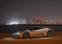 Lamborghini Huracan Evo dans un paysage urbain nocturne époustouflant - 2021 fond d'écran 5k